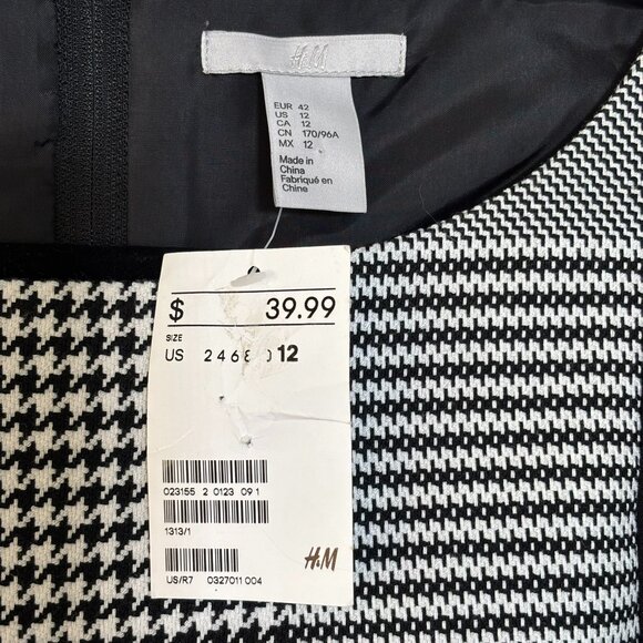 NWT H&M Sleeveless Midi Houndstooth-paneled Sheath Dress, Size 12 - Picture 3 of 15